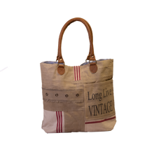 Load image into Gallery viewer, &#39;Long Live Vintage&#39; Upcycled Canvas Tote