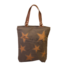 Load image into Gallery viewer, Vintage Khaki Stars Upcycled Canvas Tote