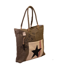 Load image into Gallery viewer, Khaki with Black Star/Amsterdam Print Upcycled Canvas Tote