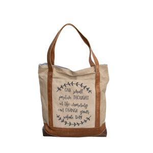 One Positive Thought Upcycled Canvas Tote