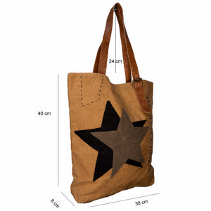 Tan 'Stars' Upcycled Canvas Tote