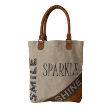 Load image into Gallery viewer, Smile, Sparkle, Shine Upcycled Canvas Shopper