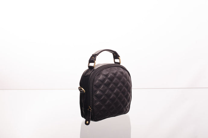 leather quilted mini bowling bag black - seconds