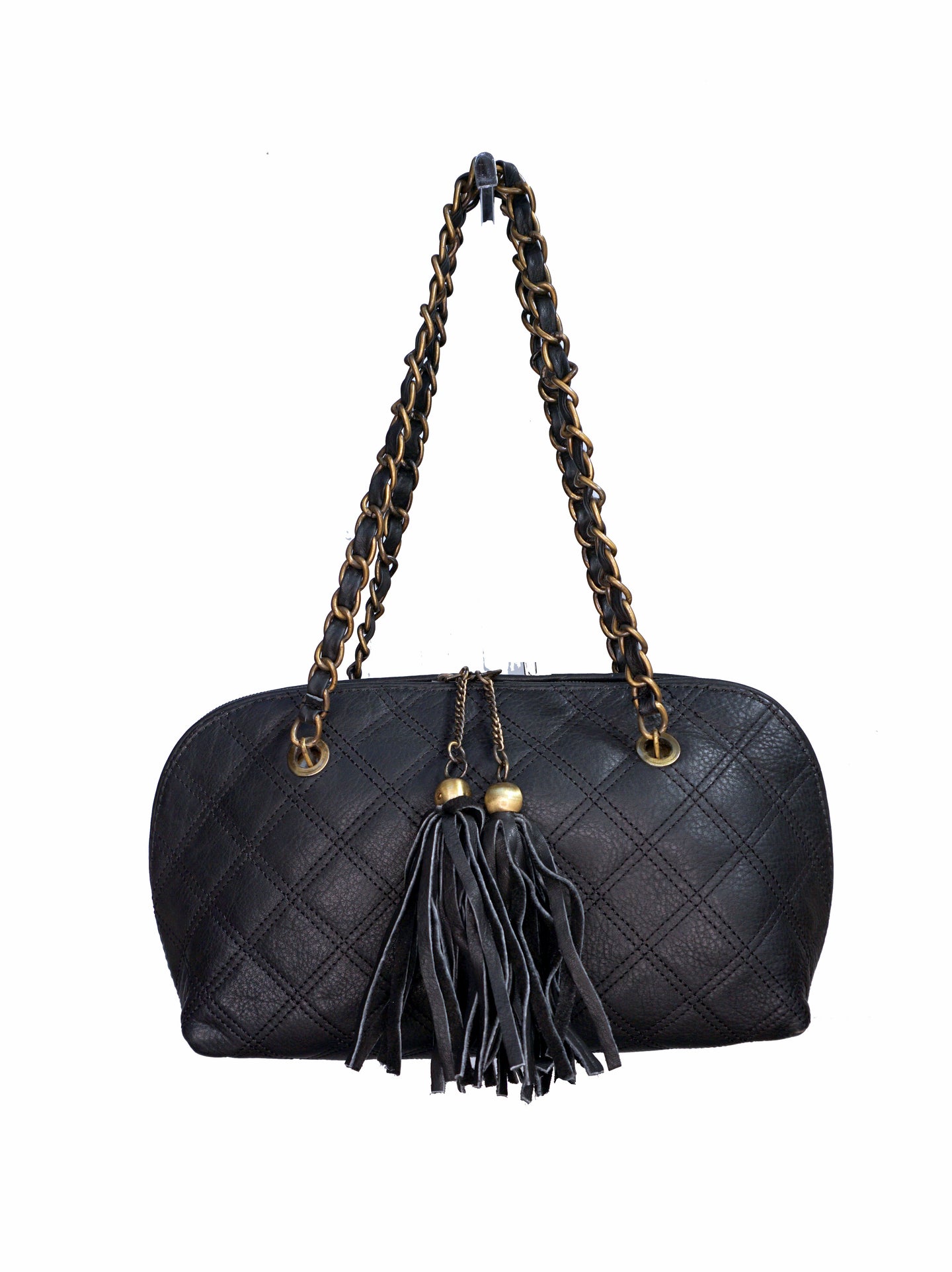 Quilted Black Chain Tassel Bag