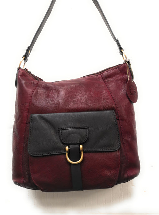 Shoulder Bag with Front Flap Pocket - 'Tupelo' Washed Leather