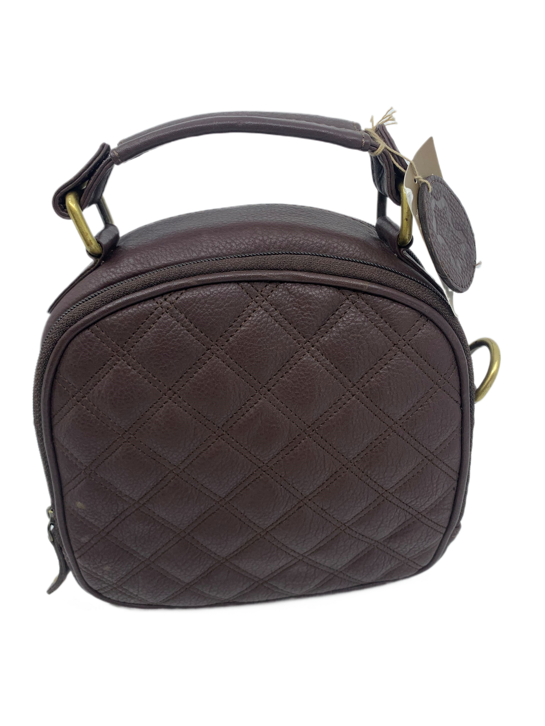 leather quilted mini bowling bag brown - seconds