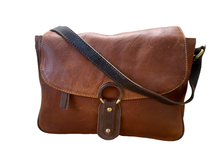 Pecan - (Waxed Leather) Flapover Bag - Ex Display Marks on leather