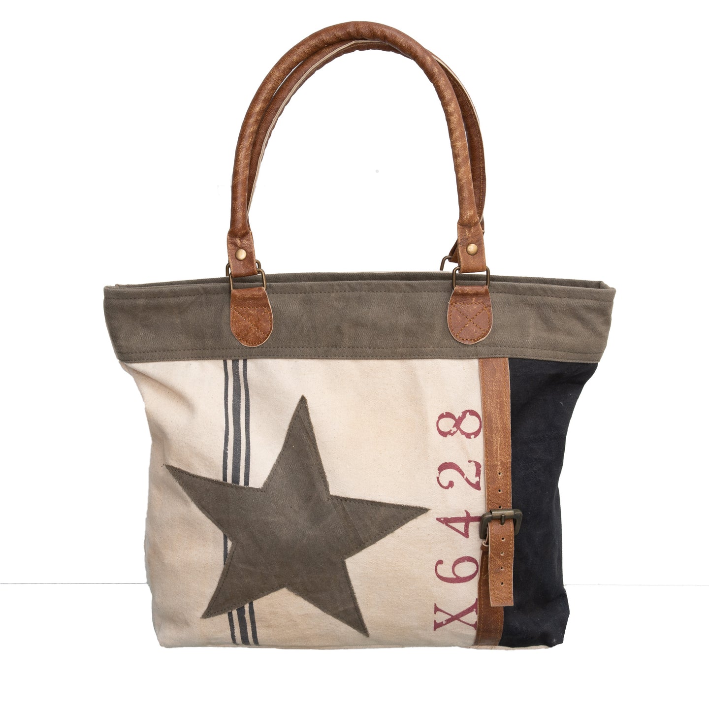 Recycled Canvas & Leather with Star and buckle Detail Shopper/Tote - Dorset Bay 007