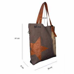 Vintage Grey French Shopper/Tote bag with leather star detail - Dorset Bay 001