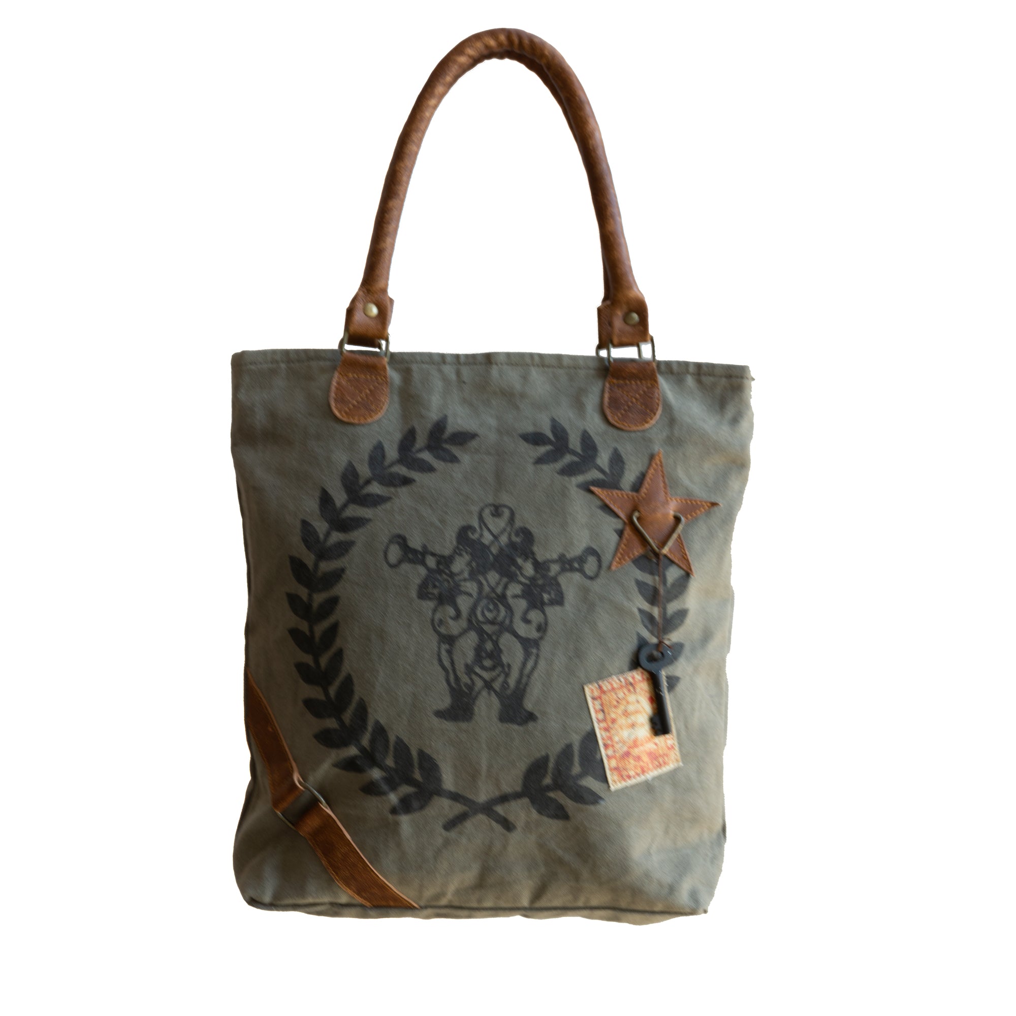 Myra Upcycled Canvas & Cowhide Leather Weekender Bag – Unique Eco-Friendly Travel Tote S-1275 - View #10