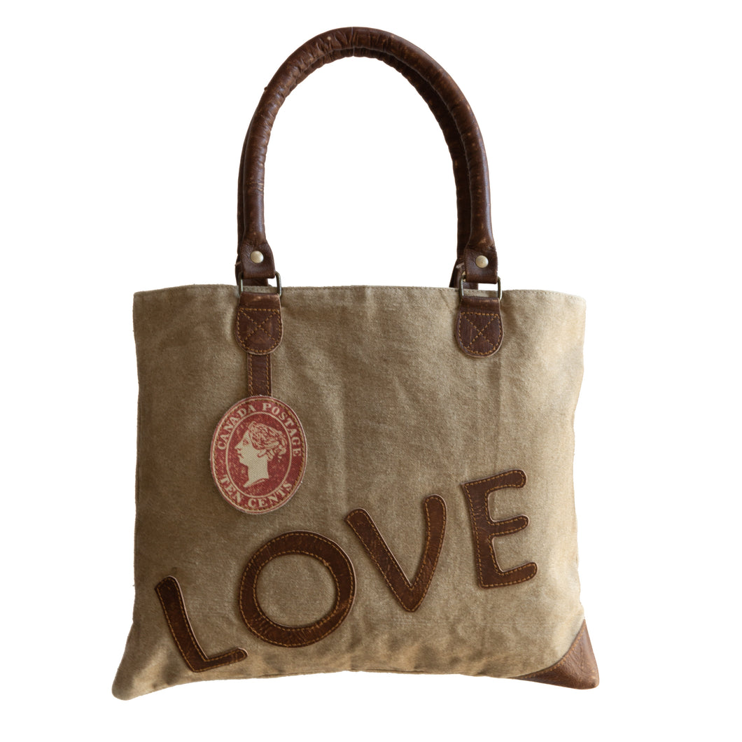 Vintage Upcycled Canvas 'LOVE' Print Tote