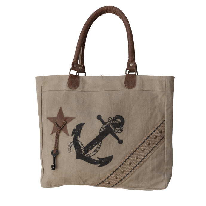 Vintage Upcycled Canvas Anchor & Key Design Tote