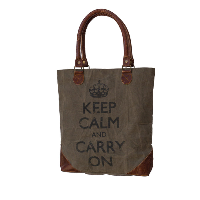 Vintage Khaki Recycled Canvas 'Keep Calm & Carry On' Tote/Shopper - Dorset Bay 204