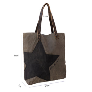 Grey Vintage 'Black Star' Recycled Canvas Shopper/Tote -Dorset Bay 326