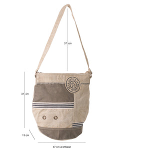 Beige/Khaki Upcycled Canvas Bucket Shoulder Bag