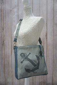 Vintage Denim Anchor Upcycled Canvas Cross Body Bag