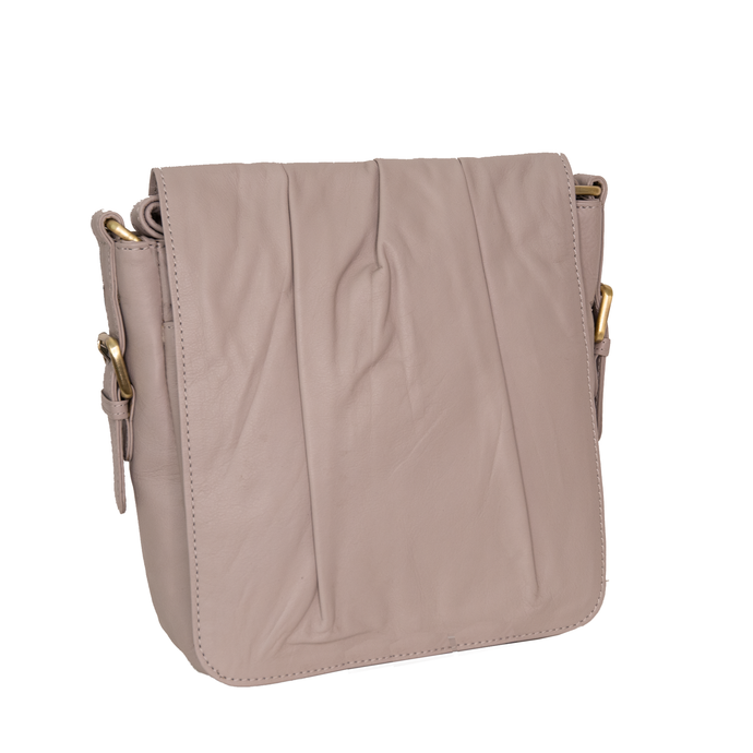 Florence - Ruched Flapover Leather Cross Body Bag in Grey